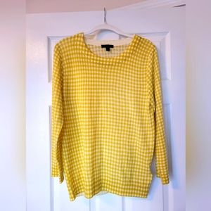 J. Crew 100% Merino Wool Yellow and White Gingham 3/4 sleeve sweater NWOT